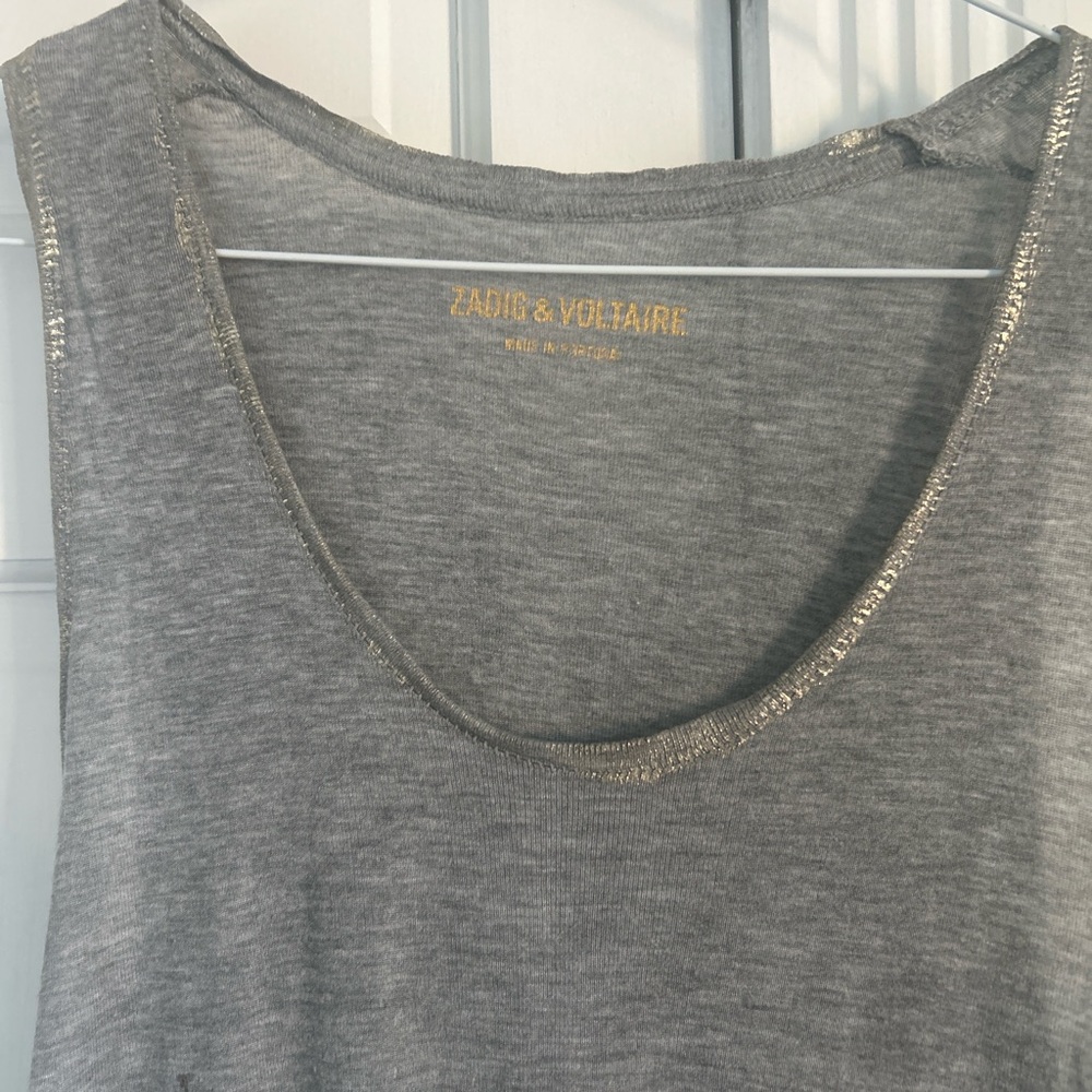 Zadig & Voltaire Tank Top Gray tank top with gold trim.